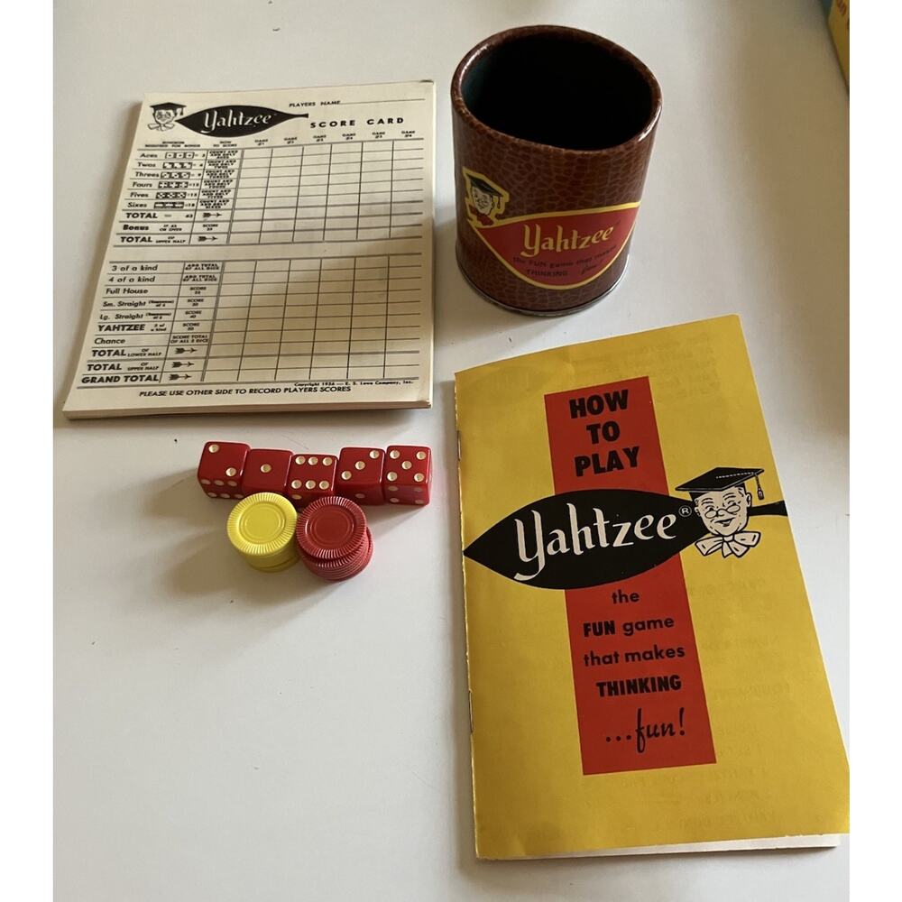 Vintage 60s/70'S Yahtzee Dice Game E S Lowe Co #950. Rare Red Dice